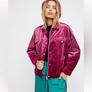Free People Pink velvet Trucker jacket size XS/S